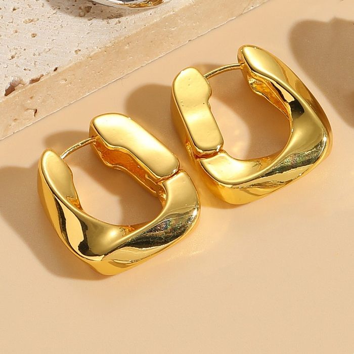 1 Pair Elegant Luxurious Classic Style Double Ring Copper Asymmetrical Plating 14K Gold Plated Hoop Earrings