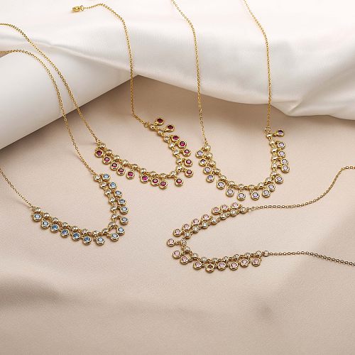 Elegant Simple Style Round Copper Inlay Zircon Necklace