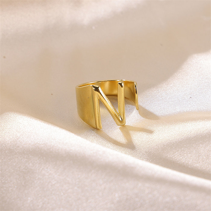 Hip-Hop Punk Cool Style Letter Stainless Steel Plating 18K Gold Plated Wide Band Rings