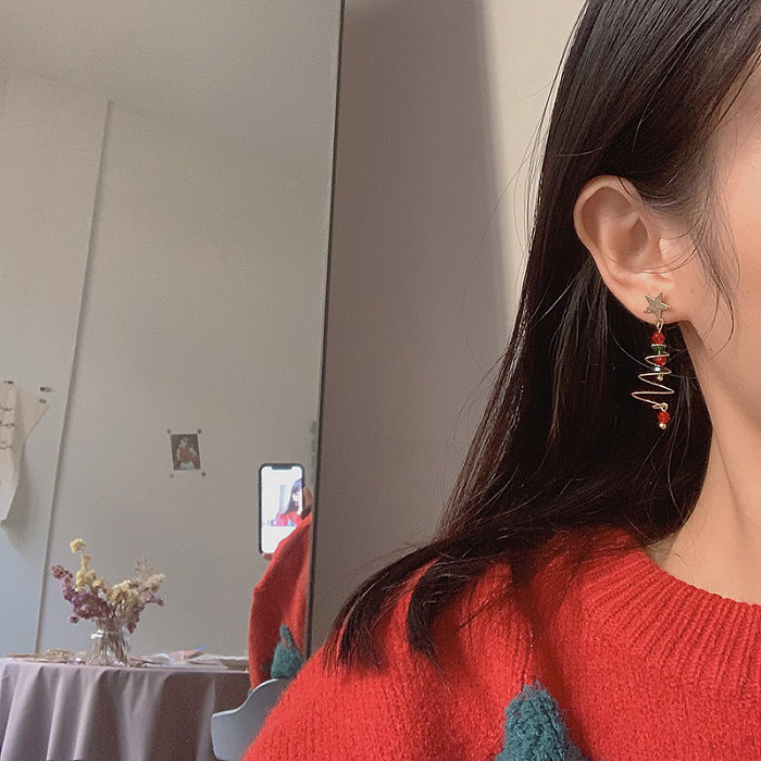 Fashion Christmas Tree Copper Plating Earrings 1 Pair