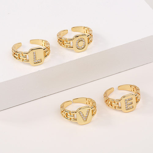 Moda novo estilo simples cobre 18K ouro 26 anel de letras em inglês