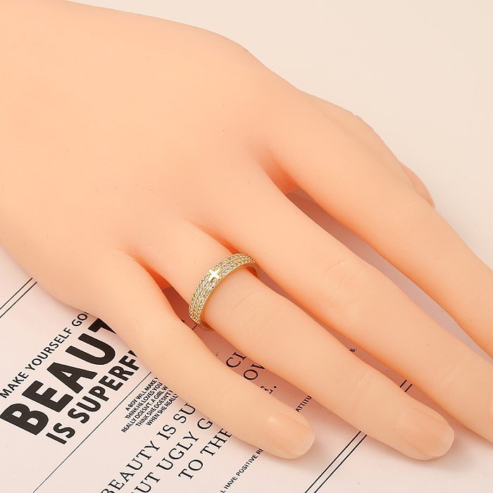 Simple Geometric Copper-plated Cross Ring