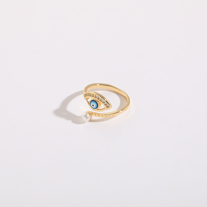Simple Style Devil'S Eye Copper Plating Inlay Zircon 14K Gold Plated Rings