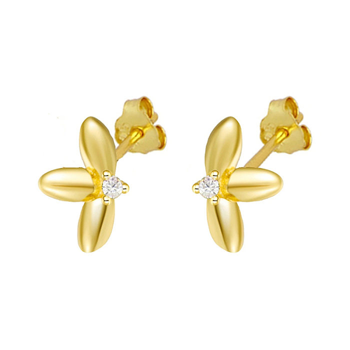 Brincos de orelha de zircão dourado com incrustações geométricas de estilo simples, 1 par