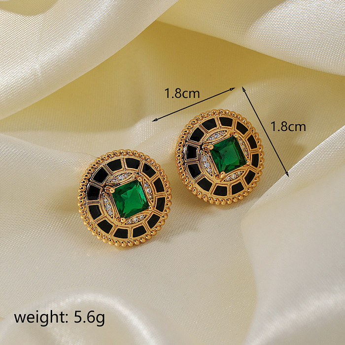 1 Pair Simple Style Commute Round Plating Inlay Copper Zircon 18K Gold Plated Ear Studs