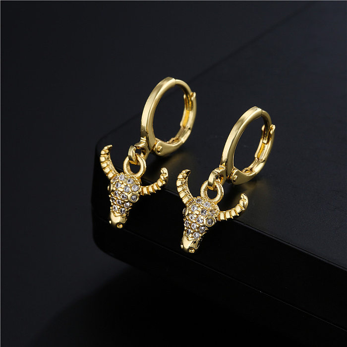 Fashion Copper Plated Gold Micro-inlaid Zircon Bull Head Earrings