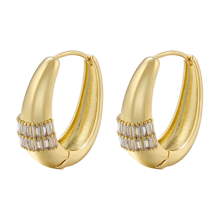 1 Pair Elegant Glam Oval Brass Plating Inlay Zircon 18K Gold Plated Earrings