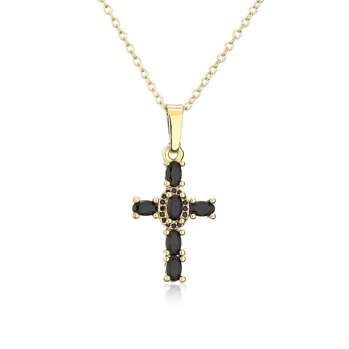 Collar de cobre con colgante de cruz de oro de 18 quilates chapado en cobre a la moda