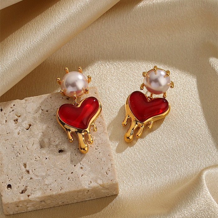 1 Pair Elegant Fashion Heart Shape Plating Copper Resin 18K Gold Plated Drop Earrings