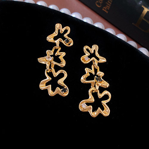 1 Pair Casual Elegant Simple Style Geometric Heart Shape Flower Plating Inlay Copper Artificial Rhinestones Earrings