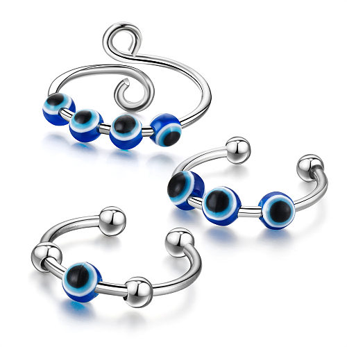 Modischer kreativer drehbarer Dekompressions-Anti-Angst-Ring mit offenem Mund, Teufelsauge, blaue Augen, Edelstahlring