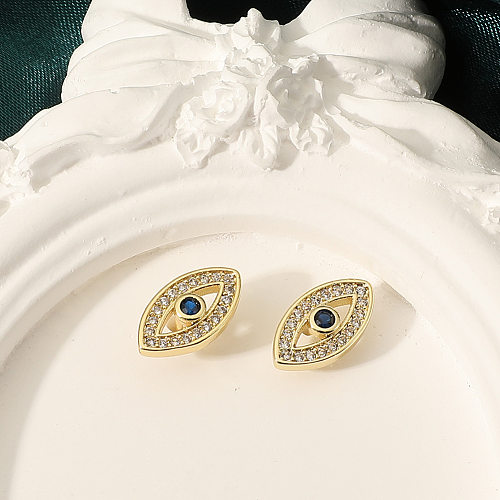 1 paire de boucles d'oreilles pendantes en cuivre et Zircon, Style Simple, incrustation d'oeil du diable