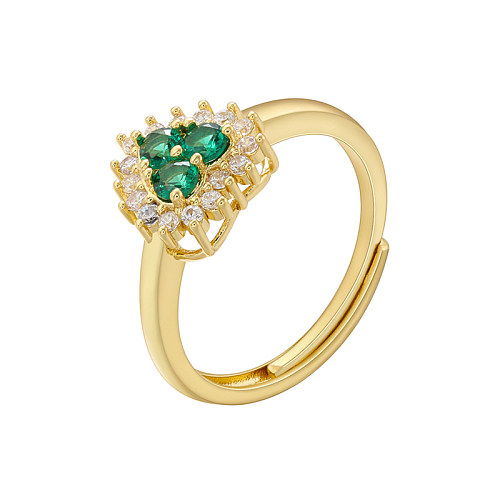 Casual Simple Style Heart Shape Copper Plating Inlay Zircon 18K Gold Plated Open Rings