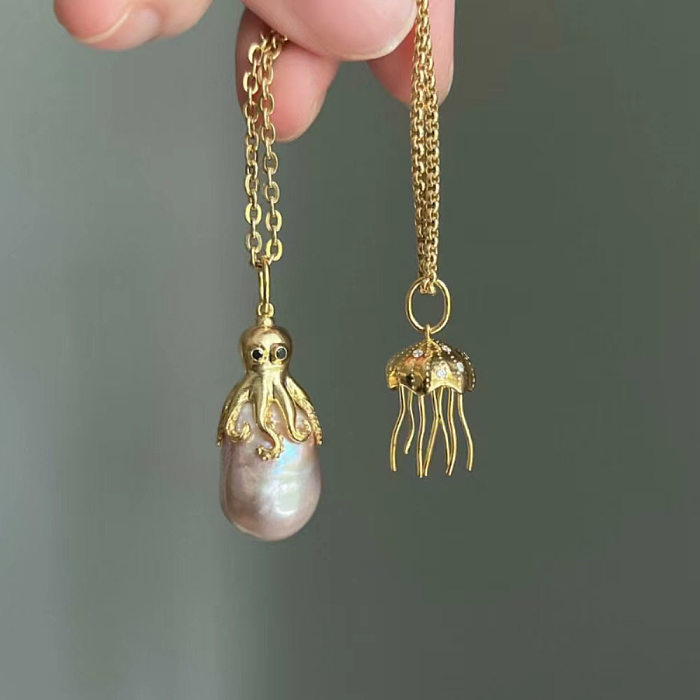 Simple Style Octopus Copper Plating Inlay Zircon Pendant Necklace