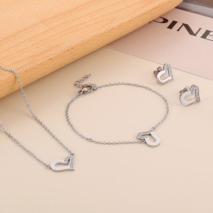 Casual Streetwear Heart Shape Titanium Steel Plating 18K Gold Plated Earrings Necklace