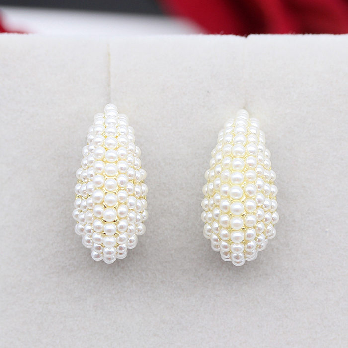 1 Pair Simple Style C Shape Inlay Copper Pearl Ear Studs