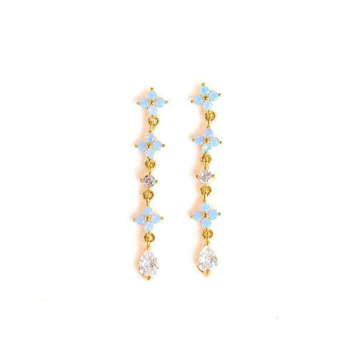 1 paire de boucles d'oreilles pendantes en argent Sterling, incrustation de fleurs douces, cuivre, Turquoise et Zircon