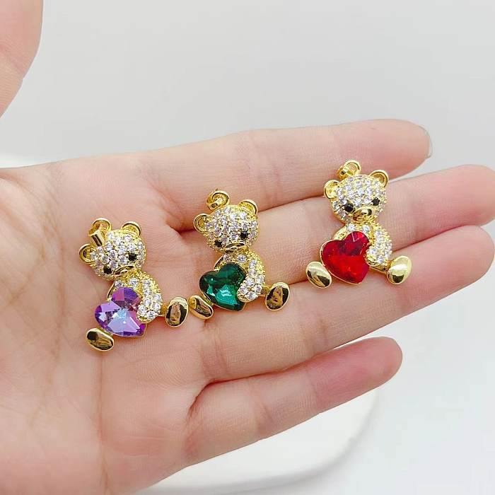 Cute Bear Copper Plating Inlay Zircon Charms