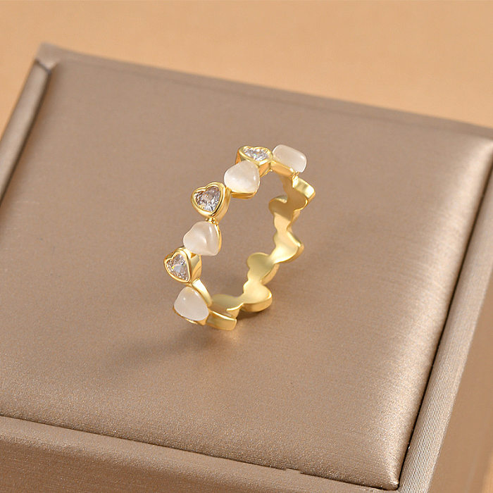 Fashion Heart Shape Copper Plating Opal Zircon Rings