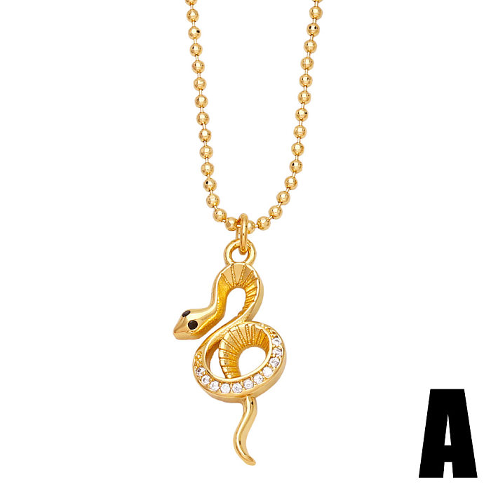 Novo pingente de cobra animal cobre banhado a ouro colar de zircônia incrustada