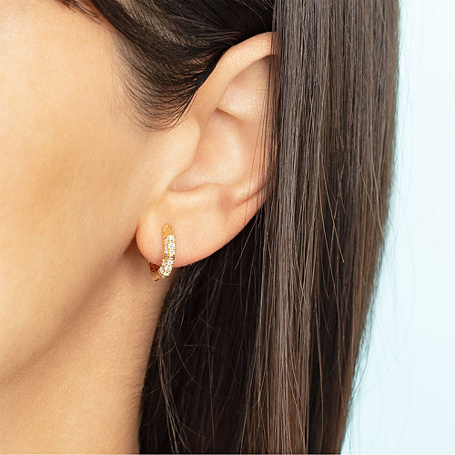1 paire de boucles d'oreilles en Zircon plaqué or, Style Simple, Style classique, couleur unie, incrustation de cuivre