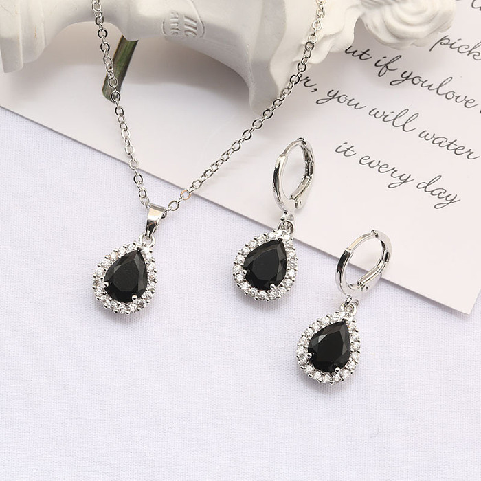 Casual Simple Style Korean Style Round Water Droplets Copper Inlay Zircon Earrings Necklace