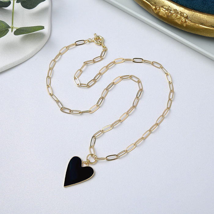 Elegant Sweet Circle Letter Heart Shape Artificial Crystal Copper Enamel Plating Inlay Rhinestones 18K Gold Plated Pendant Necklace
