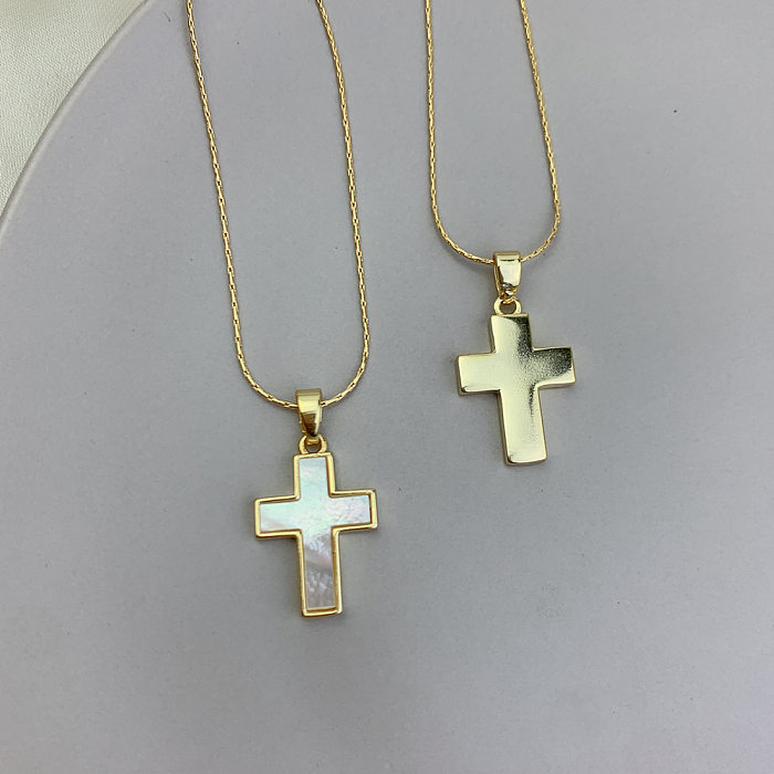 Modische Kreuz-Kupfer-Intarsien-Muschel-Halskette