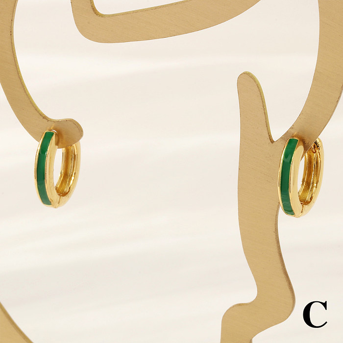 1 Pair Simple Style Circle Enamel Plating Copper 18K Gold Plated Hoop Earrings
