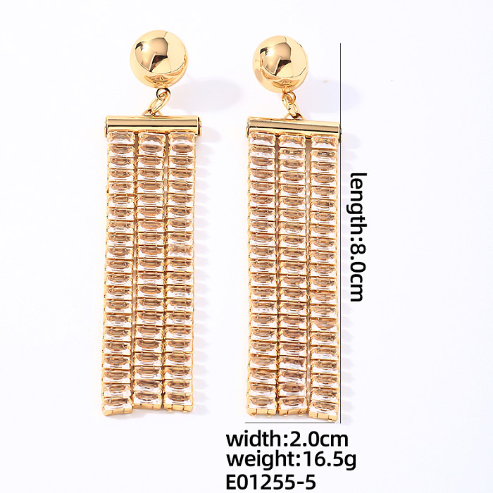 1 par de pendientes colgantes chapados en oro blanco con incrustaciones rectangulares redondas brillantes y brillantes