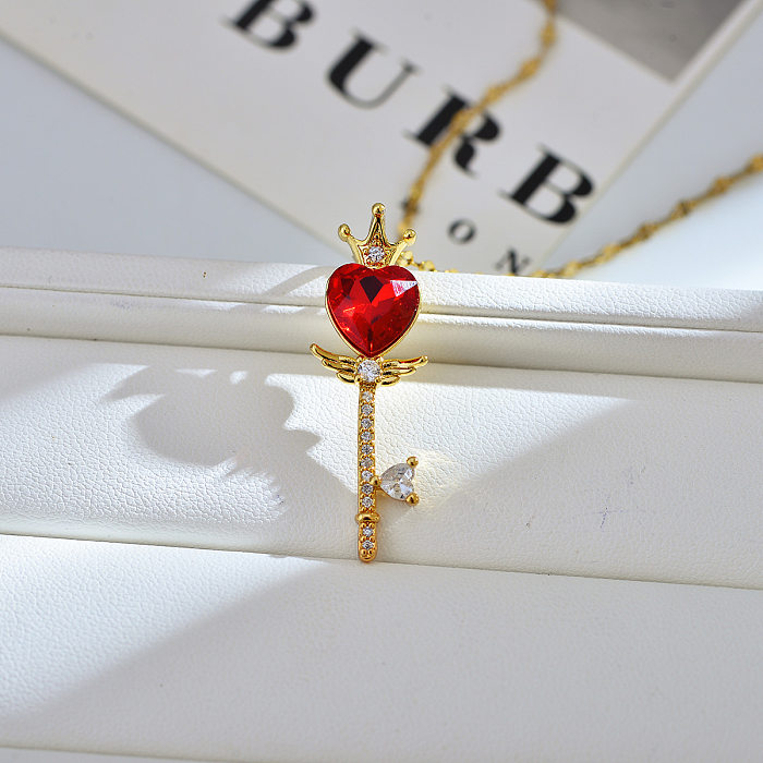 Simple Style Classic Style Heart Shape Titanium Steel Copper Zircon Pendant Necklace In Bulk