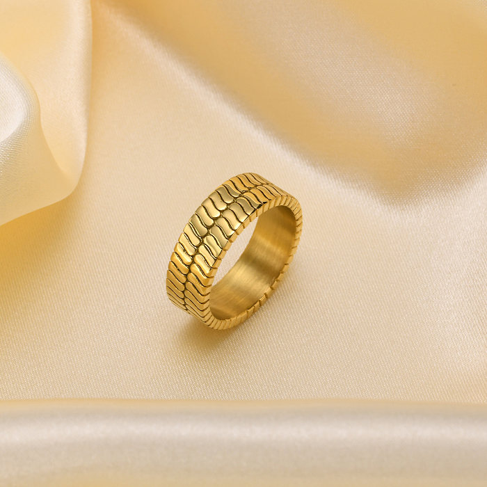 Modern Style Simple Style Round Solid Color Stainless Steel 18K Gold Plated Rings In Bulk