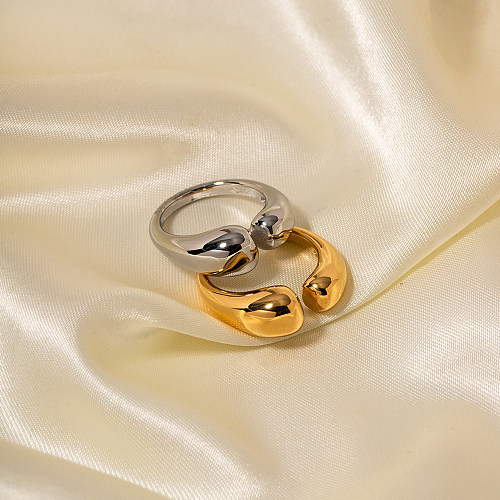 INS Style Style Simple couleur unie en acier inoxydable placage asymétrique anneau ouvert plaqué or 18 carats