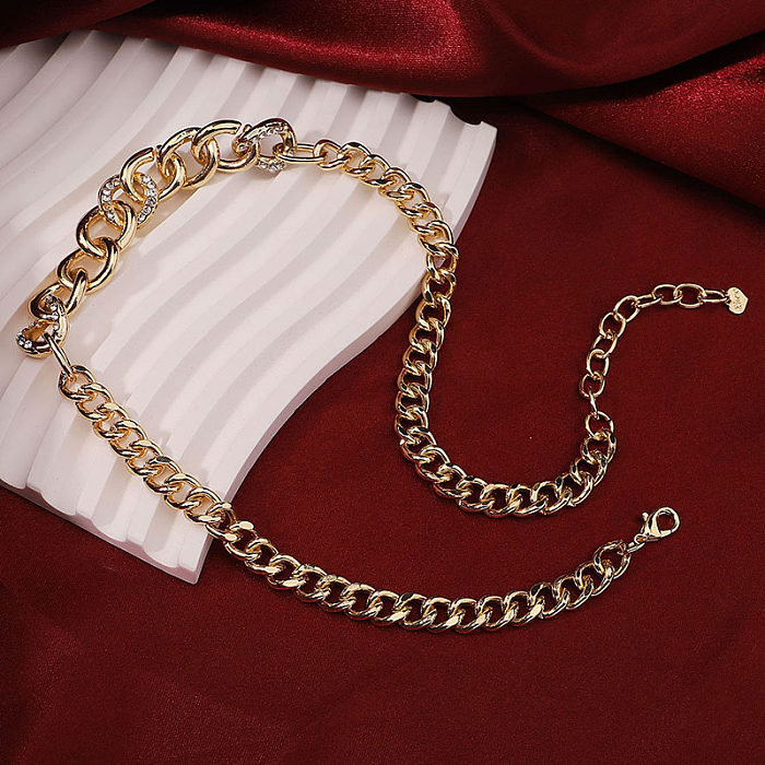 Collar chapado en oro de 18 quilates con circonita y revestimiento de cobre geométrico Hip-Hop Rock