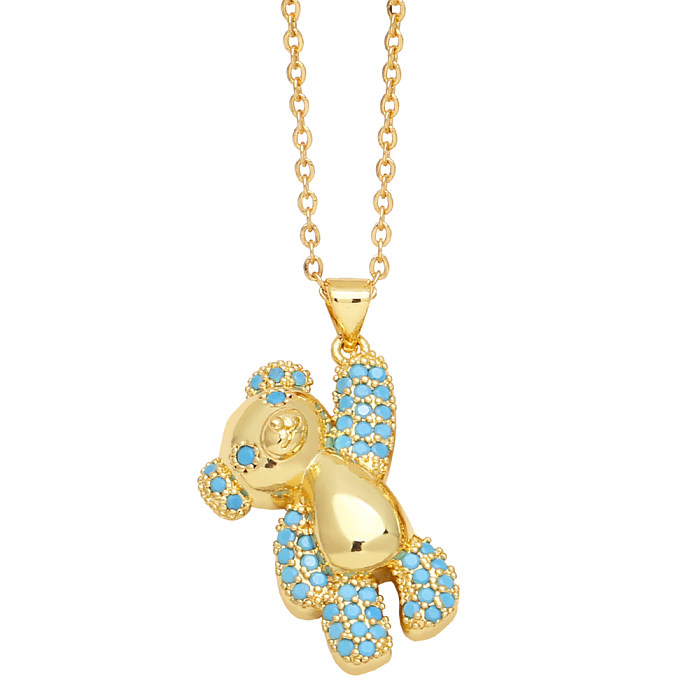 Cute Sweet Simple Style Little Bear Copper Plating Inlay Zircon 18K Gold Plated Necklace