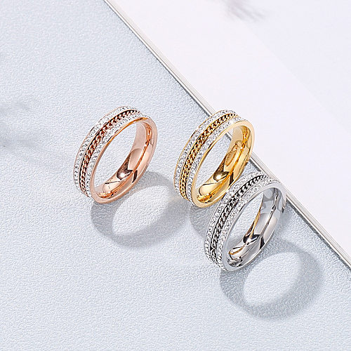 Kalen ornamento novo comércio exterior transfronteiriço titânio aço cheio de diamante anel de fileira única e dupla simples strass dedo indicador pulseira de anel feminino