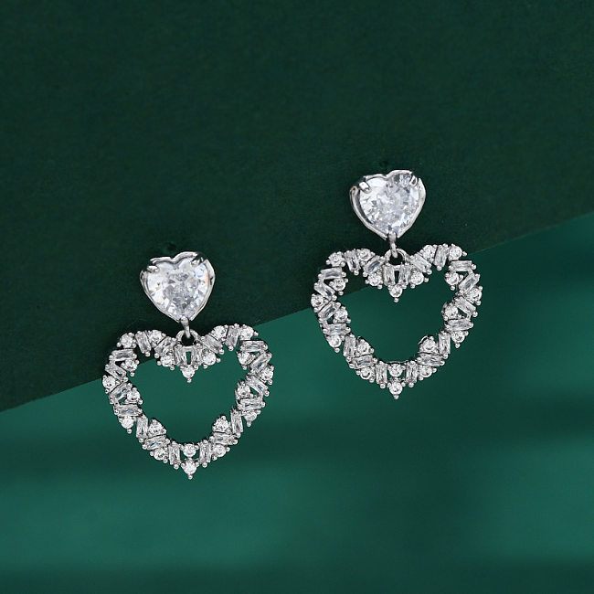 1 Pair Simple Style Heart Shape Inlay Copper Zircon Ear Studs