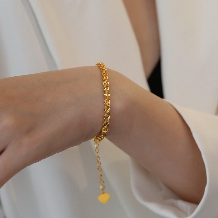 Fashion Heart Shape Solid Color Titanium Steel Inlaid Gold Bracelets Necklace