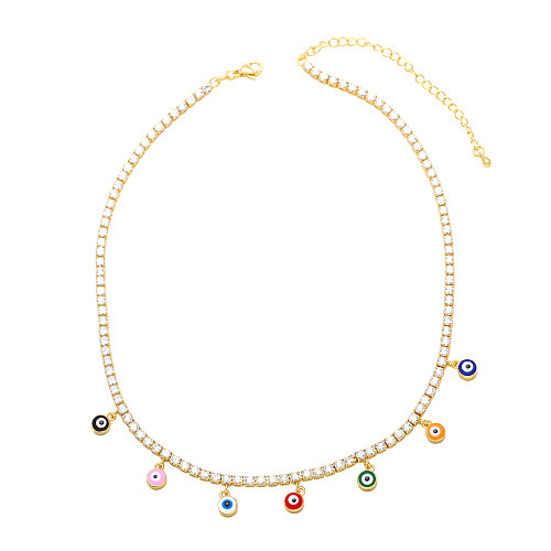 IG Style Hip-Hop Fashion Devil'S Eye Copper Enamel Plating Inlay Zircon Necklace