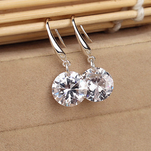 1 Pair Casual Shiny Round Plating Inlay Copper Crystal Zircon Drop Earrings