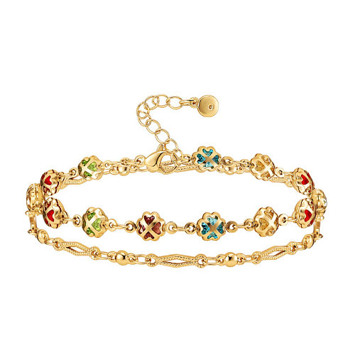 New Multi-layer Bracelet Female 18K Real Gold Electroplating Mixed Color Zircon Elegant Jewelry Adjustable