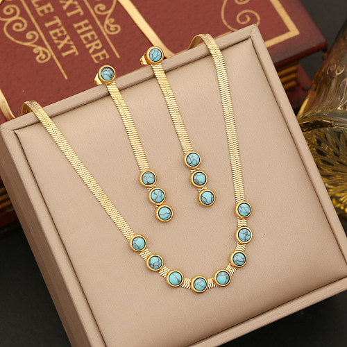 Elegant Vintage Style Round Stainless Steel Plating Inlay Turquoise Bracelets Earrings Necklace