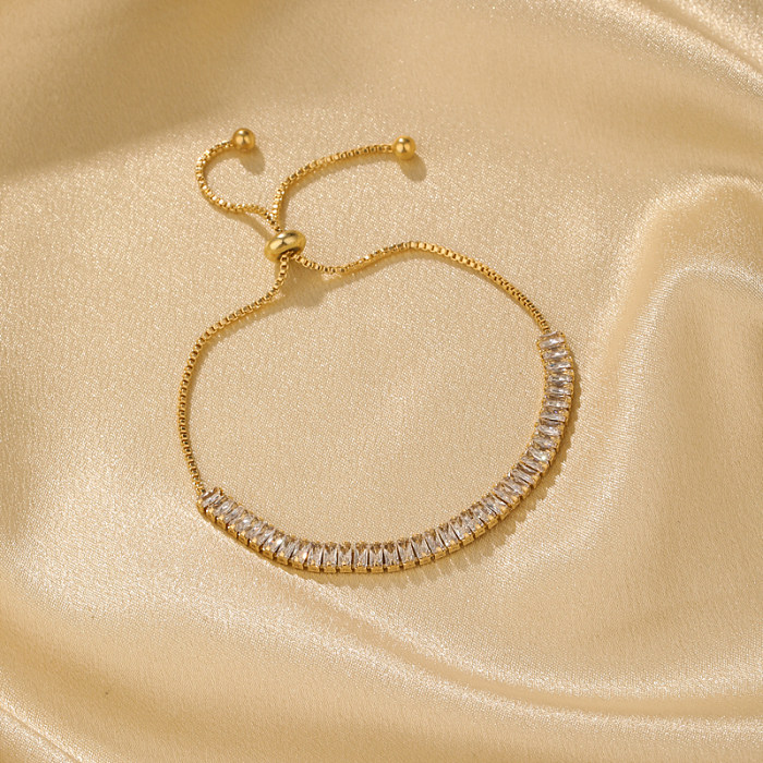 Pulseiras folheadas a ouro de zircão 14K com embutimento de cobre geométrico de estilo simples