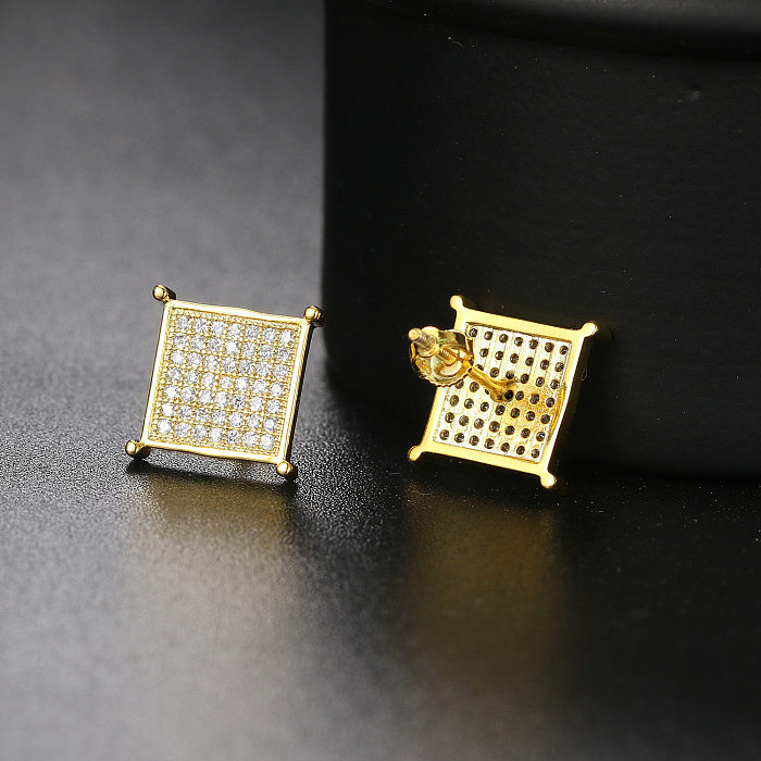 1 Pair Classic Style Square Inlay Copper Zircon Ear Studs