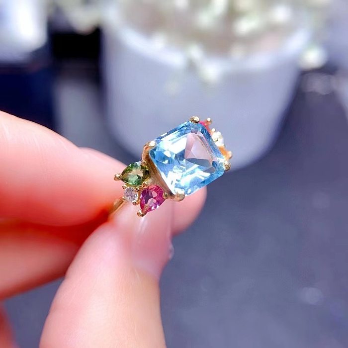 Anillos de diamantes artificiales con incrustaciones de cobre cuadrados de moda 1 pieza