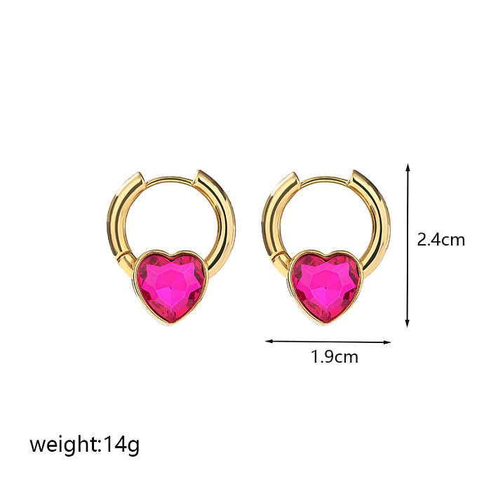 1 Pair Elegant Roman Style Heart Shape Plating Inlay Copper Glass 18K Gold Plated Earrings