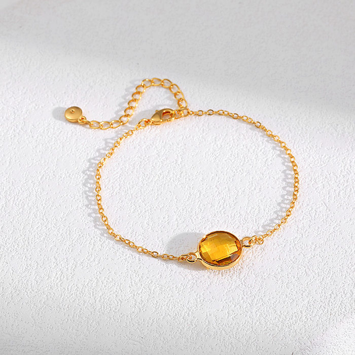 Simple Style Round Copper Inlay Glass Stone 18K Gold Plated Bracelets