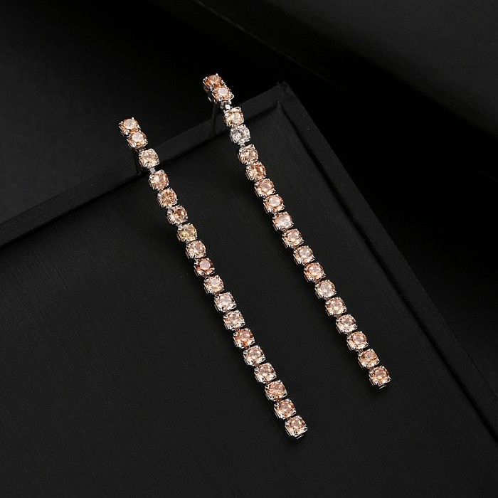 1 Pair Simple Style Shiny Tassel Plating Inlay Copper Zircon Drop Earrings