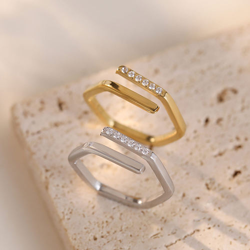 Wholesale Simple Style Irregular Titanium Steel Artificial Gemstones Open Ring