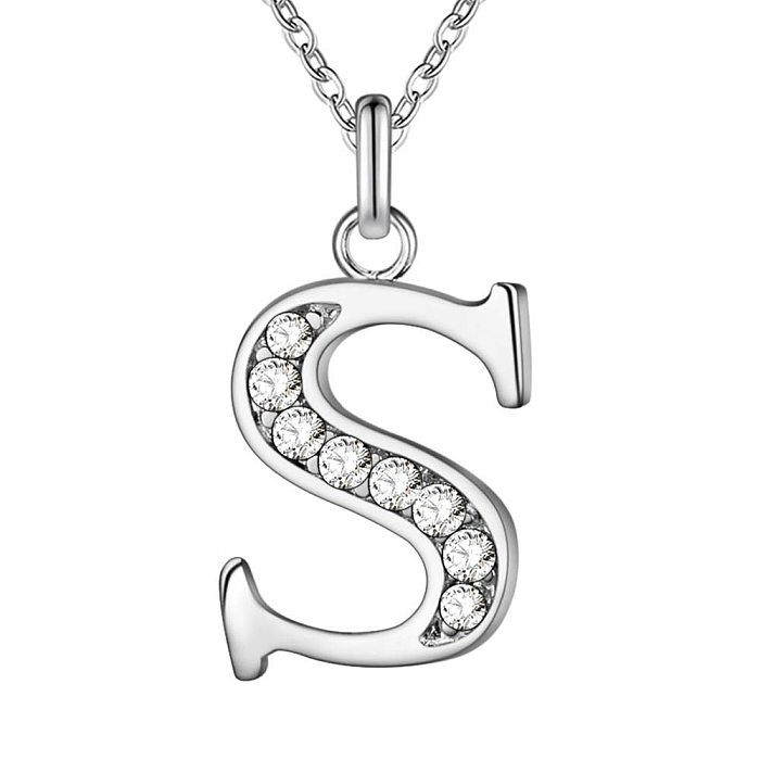 Simple Style Letter Copper Plating Inlay Artificial Diamond Silver Plated Pendant Necklace